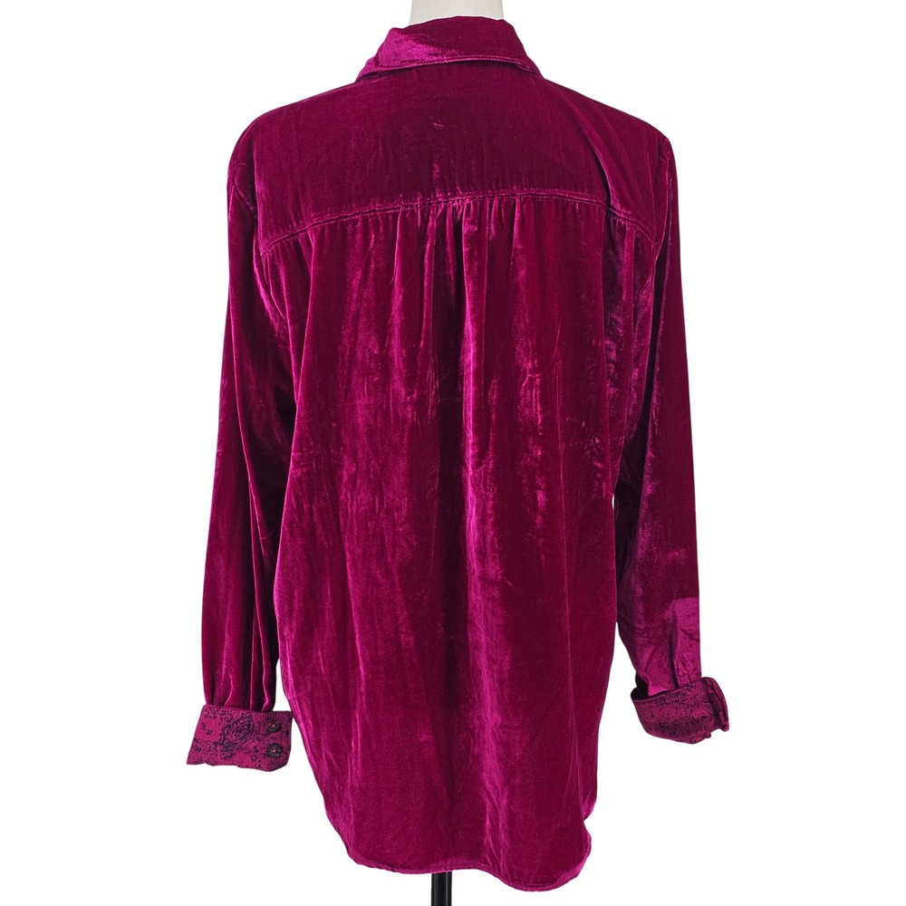 Pilcro Velvet Button Down Shirt M Magenta Pink Bohemian Luxe Whimsigoth Holiday - Picture 4 of 10